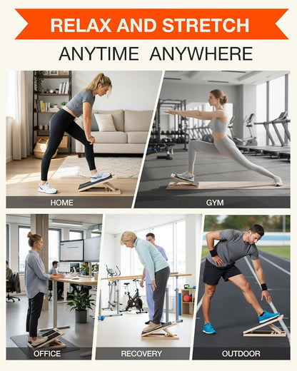 Portable Wooden Slant Board for Calf Stretching and Exercise, Adjustable Incline Wedge for Squats and Balance