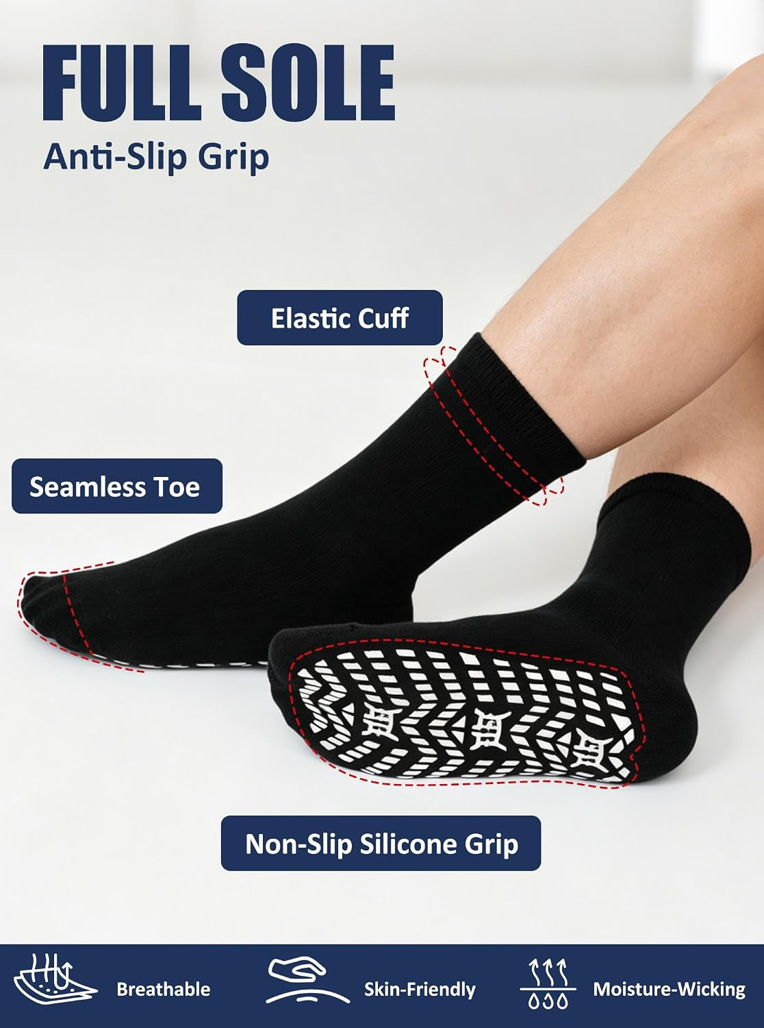 Non Slip Grip Socks: Grippy Socks Men Women Hospital Elderly