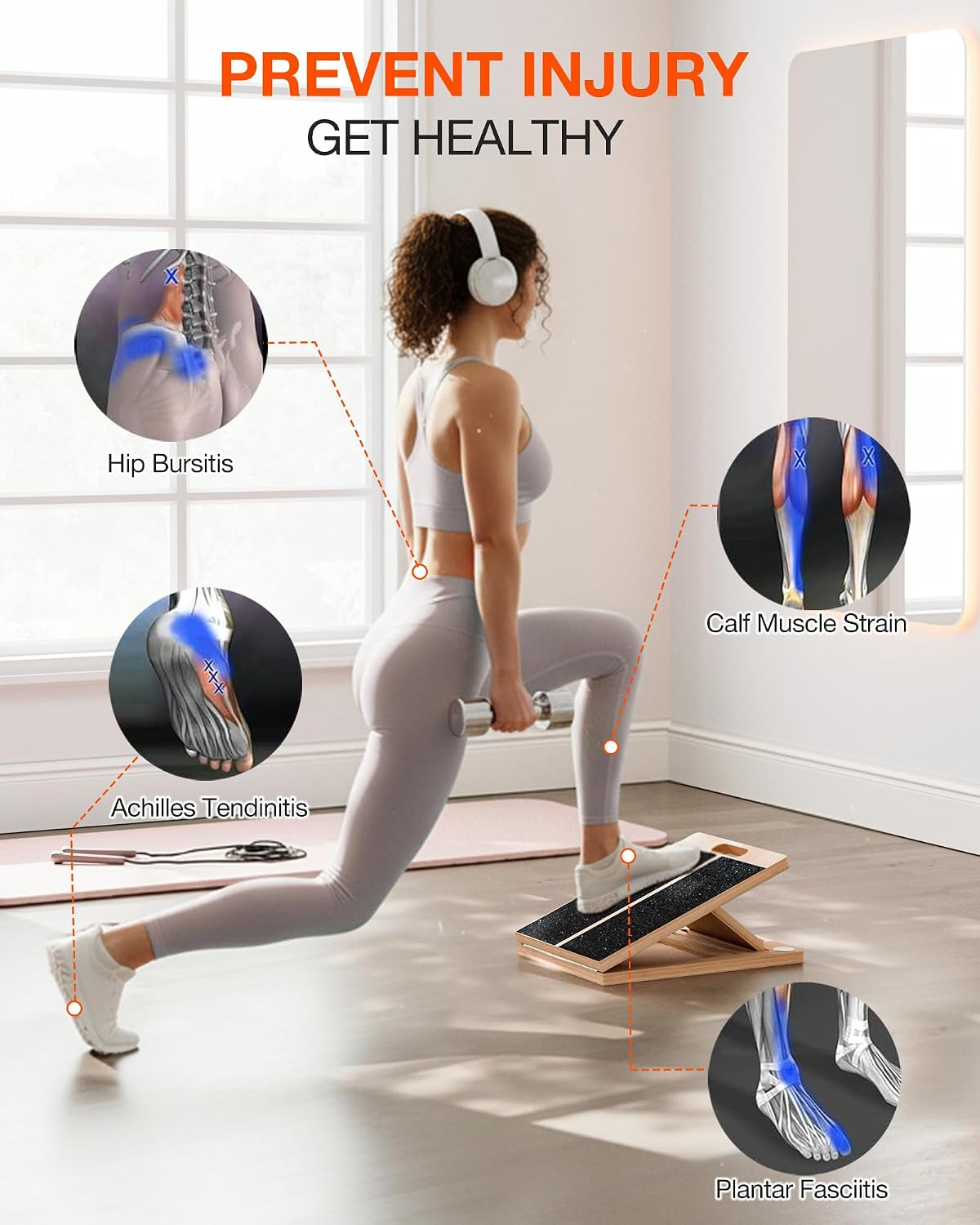 Portable Wooden Slant Board for Calf Stretching and Exercise, Adjustable Incline Wedge for Squats and Balance