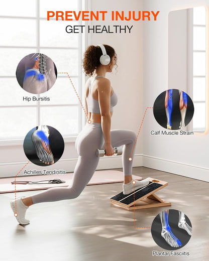 Portable Wooden Slant Board for Calf Stretching and Exercise, Adjustable Incline Wedge for Squats and Balance