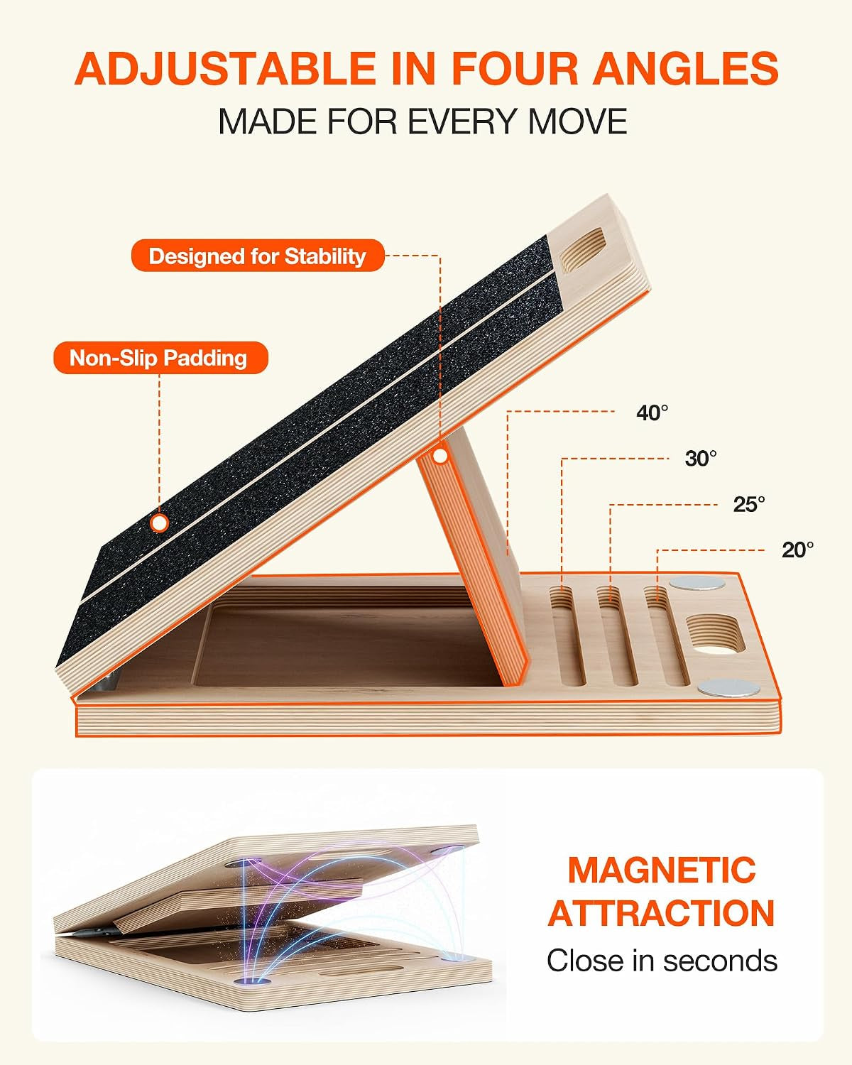 Portable Wooden Slant Board for Calf Stretching and Exercise, Adjustable Incline Wedge for Squats and Balance