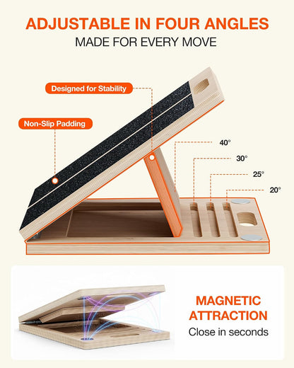 Portable Wooden Slant Board for Calf Stretching and Exercise, Adjustable Incline Wedge for Squats and Balance