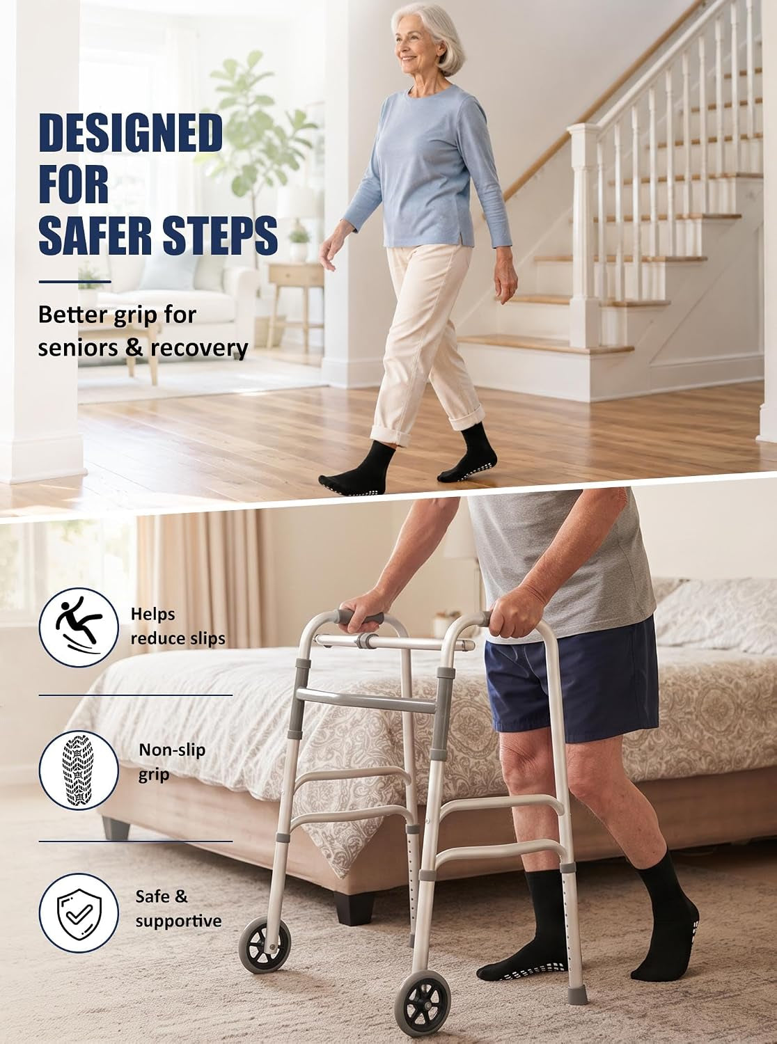 Non Slip Grip Socks: Grippy Socks Men Women Hospital Elderly