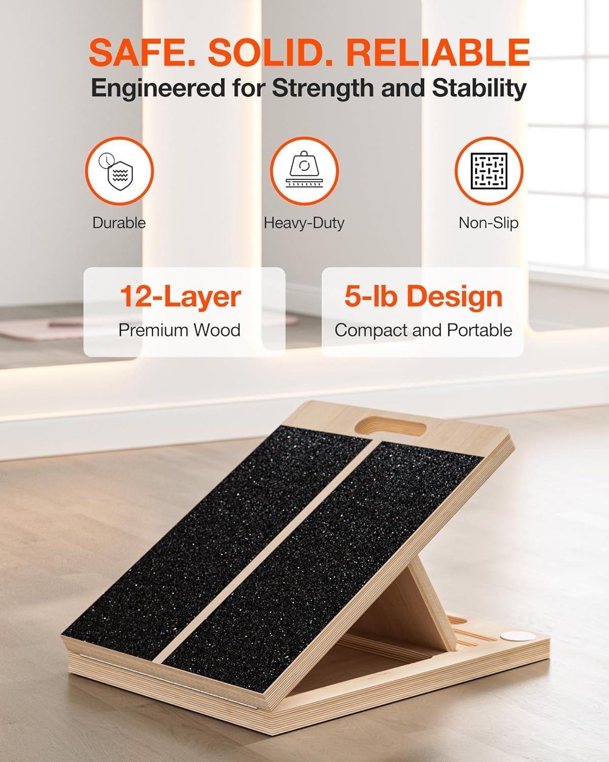 Portable Wooden Slant Board for Calf Stretching and Exercise, Adjustable Incline Wedge for Squats and Balance