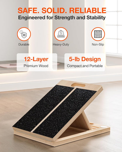 Portable Wooden Slant Board for Calf Stretching and Exercise, Adjustable Incline Wedge for Squats and Balance